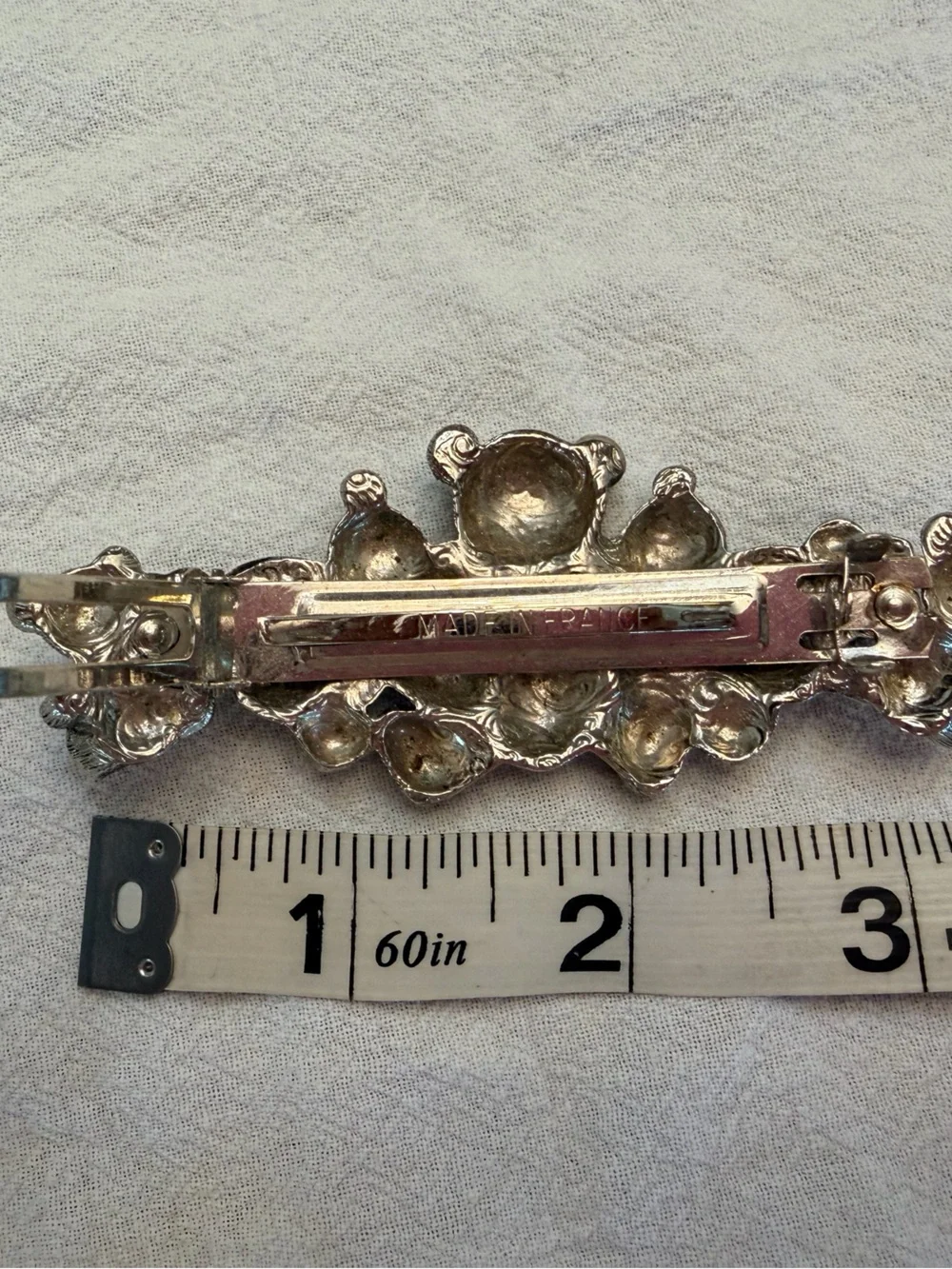 Vintage French Pewter Teddy Bear Hair Barrette Clip Made In France EUC Beautiful